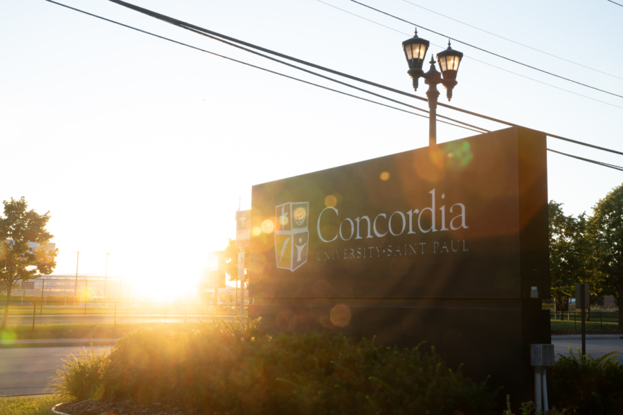 Concordia sign shining in sunlight
