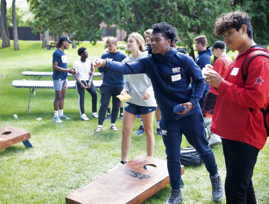 CSP Students playing bean bags during welcome weekend.