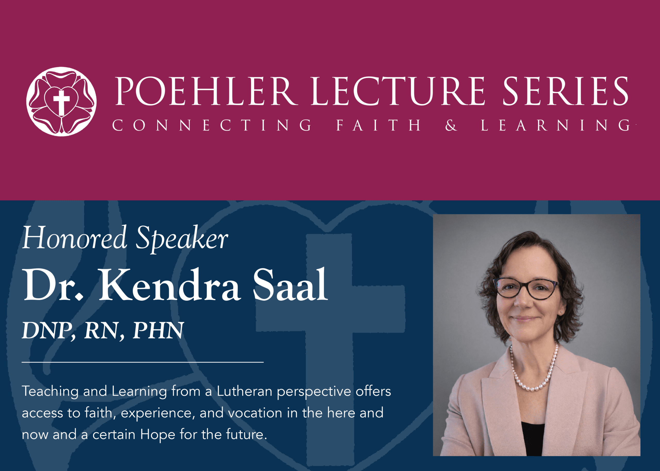 Poehler Lecture flyer with logo at the top, description of the lecturer below it, and a headshot of the lecturer.